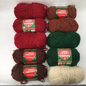 Red Heart Holiday Metallic Sparkle Yarn Mixed Lot 10 Skeins Christmas Colors